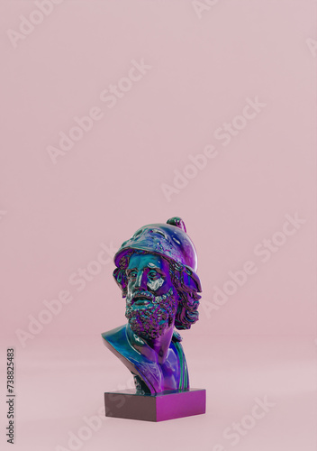 Wielokolorowa abstrakcyjna głowa posągu popiersie na różowym tle w studio