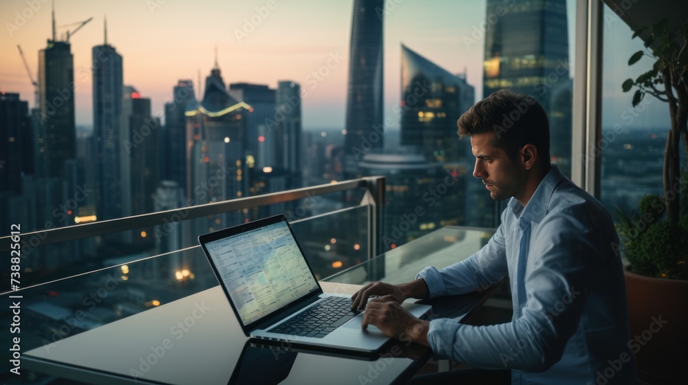 A trader concentrate focusing on computer screen in work. A trader concentrate focusing on computer screen in work.