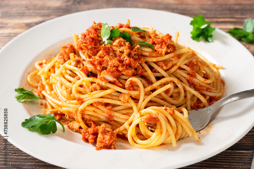 Tuna Spaghetti, pasta with tuna sauce, classic Italian recipe tuna pasta Tuna Spaghetti, pasta with tuna sauce, classic Italian recipe tuna pasta