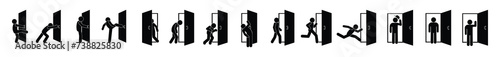 door icon, entrance and exit symbol, man came, stick figure people at the door
