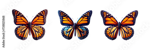 Set of beautiful Monarch Butterfly cut out  illustration  isolated over on transparent white background