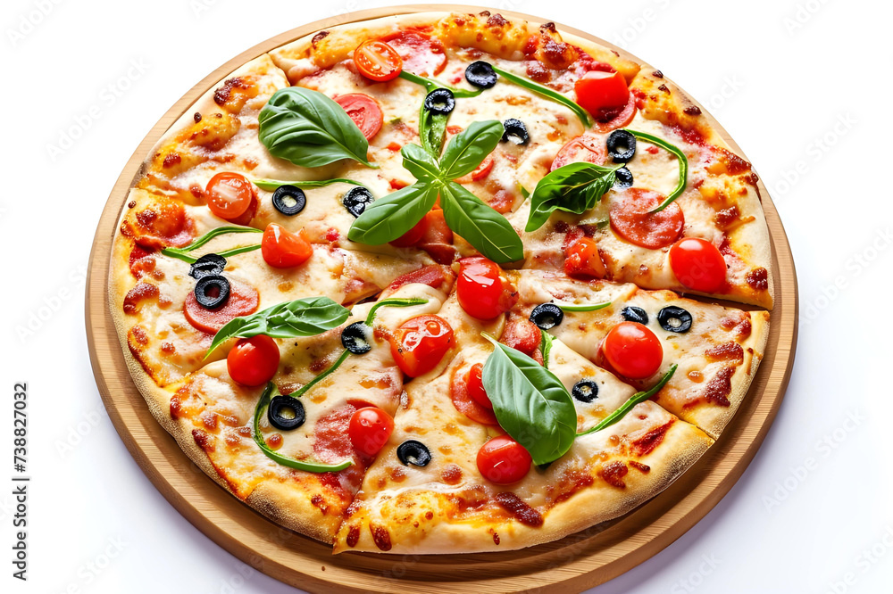 Pizza on wooden board against soft background - Ai Generated