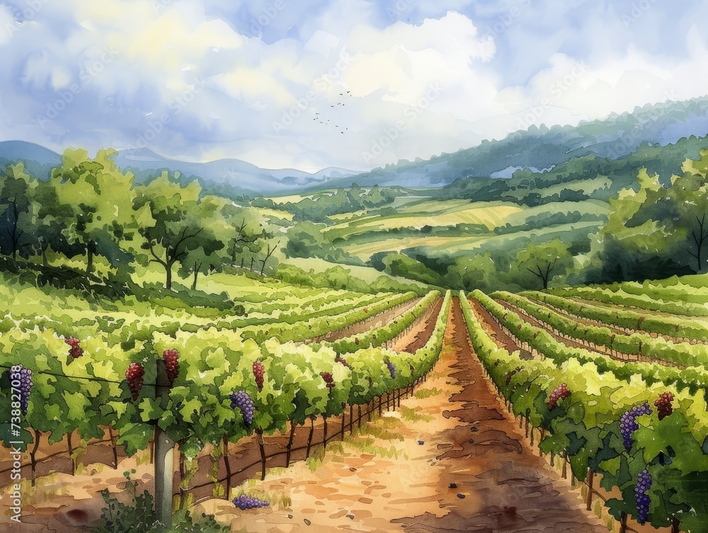Vineyard vistas in watercolor the lands lush bounty