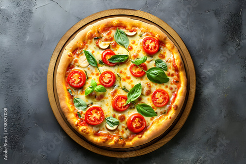 Pizza on wooden board against soft background - Ai Generated