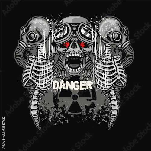 post-apocalypse sign with skull and gas mask, grunge vintage design t shirts
