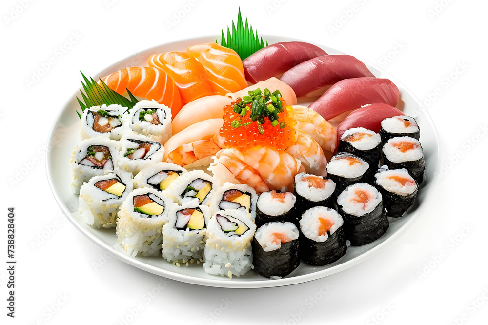 Mix sushi plate against soft background - Ai Generated Mix sushi plate against soft background - Ai Generated