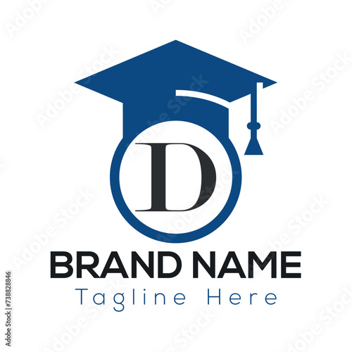 Education Logo On Letter D Template. Initial Educational Sign Concept Template 