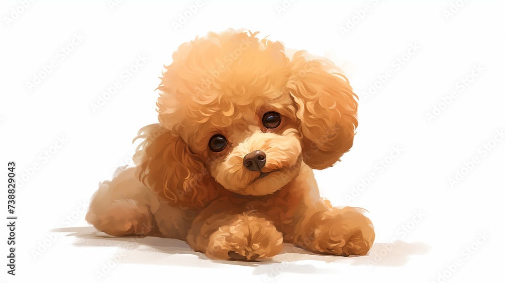 sitting dog illustration poodle, peacefully cute and serene, cozy and dreamy