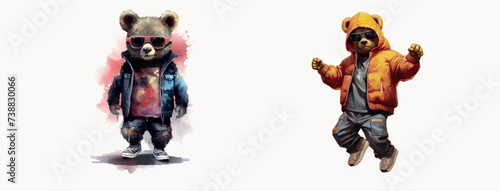 Cool and Trendy Bears: Stylized Illustrations of Bears Dressed in Human Clothing, Exuding