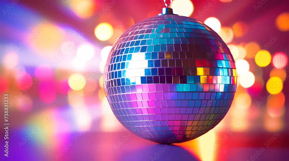 Fototapeta premium Disco ball illustration, disco ball with rainbow colored light reflections