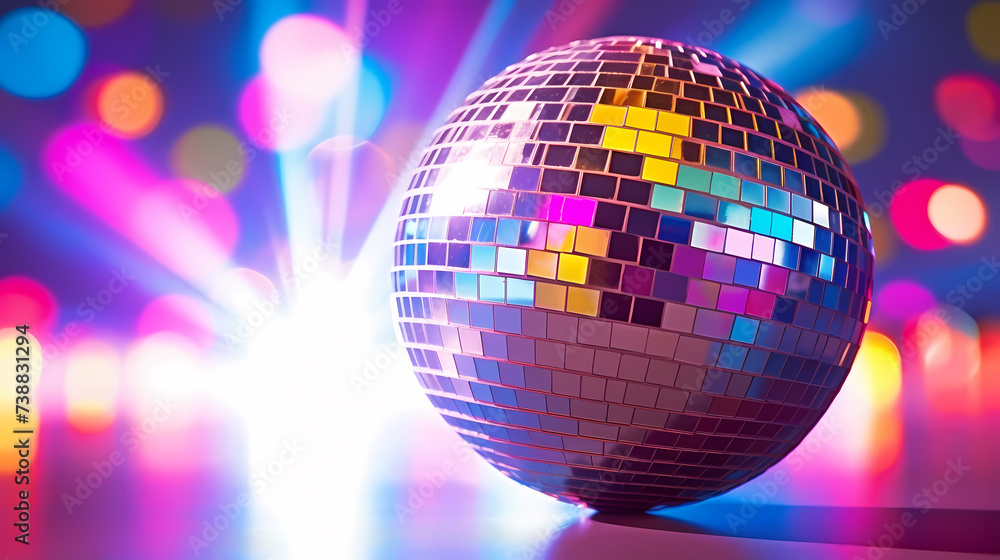 Obraz premium Disco ball illustration, disco ball with rainbow colored light reflections