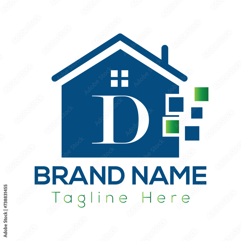 Home Logo On Letter D Template. Initial Home Sign Concept Template	