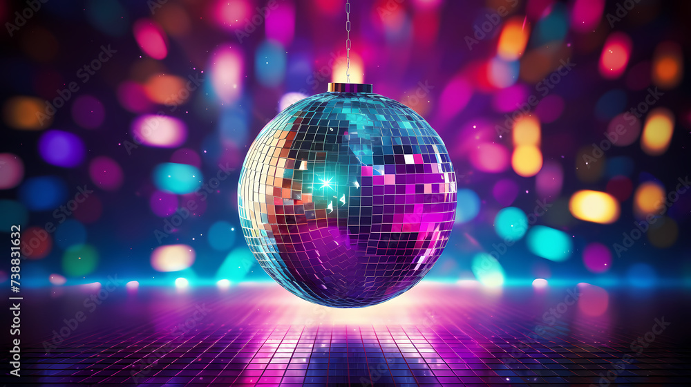 Disco ball illustration, disco ball with rainbow colored light reflections Disco ball illustration, disco ball with rainbow colored light reflections