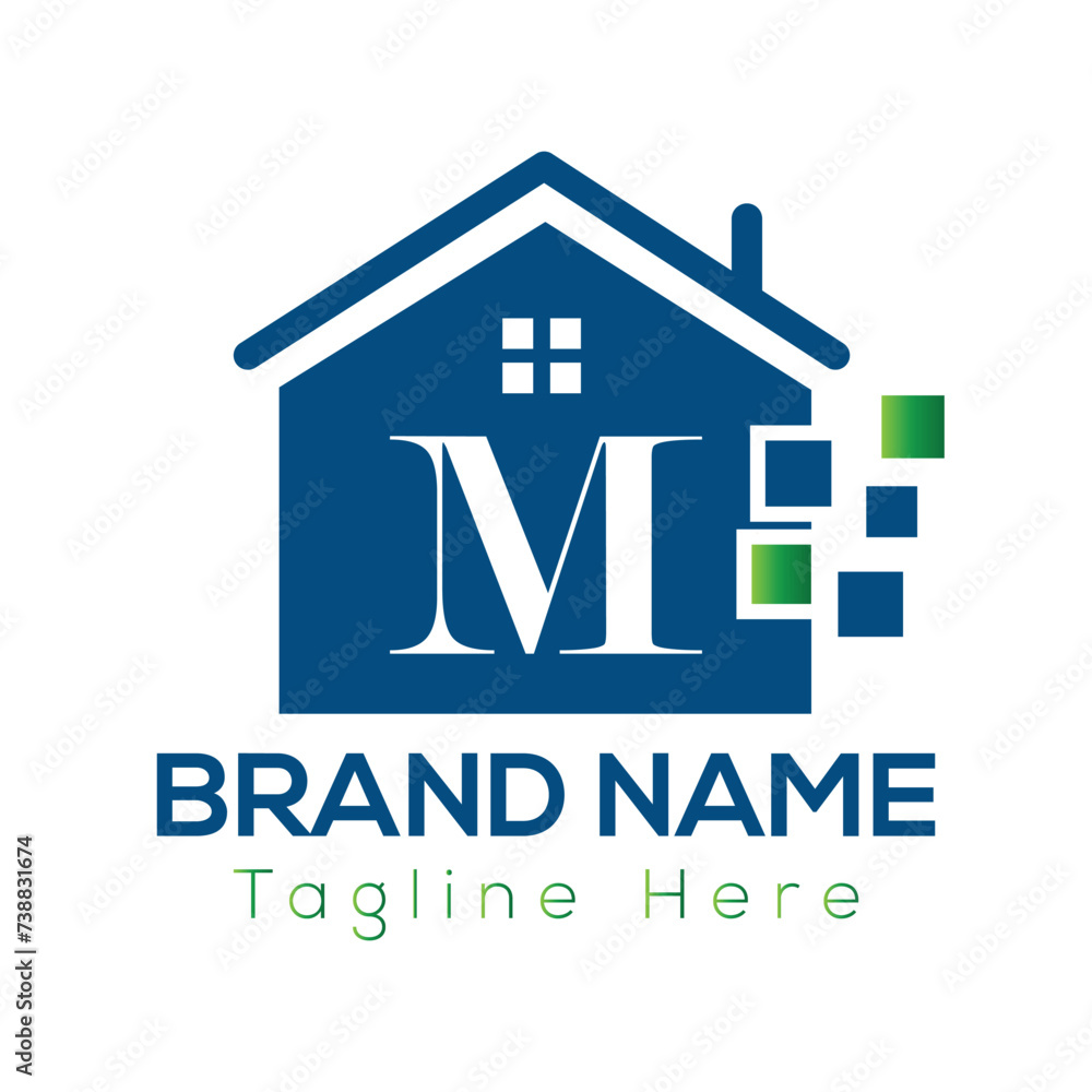Home Logo On Letter M Template. Initial Home Sign Concept Template Home Logo On Letter M Template. Initial Home Sign Concept Template