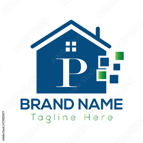 Home Logo On Letter P Template. Initial Home Sign Concept Template  © Innaka