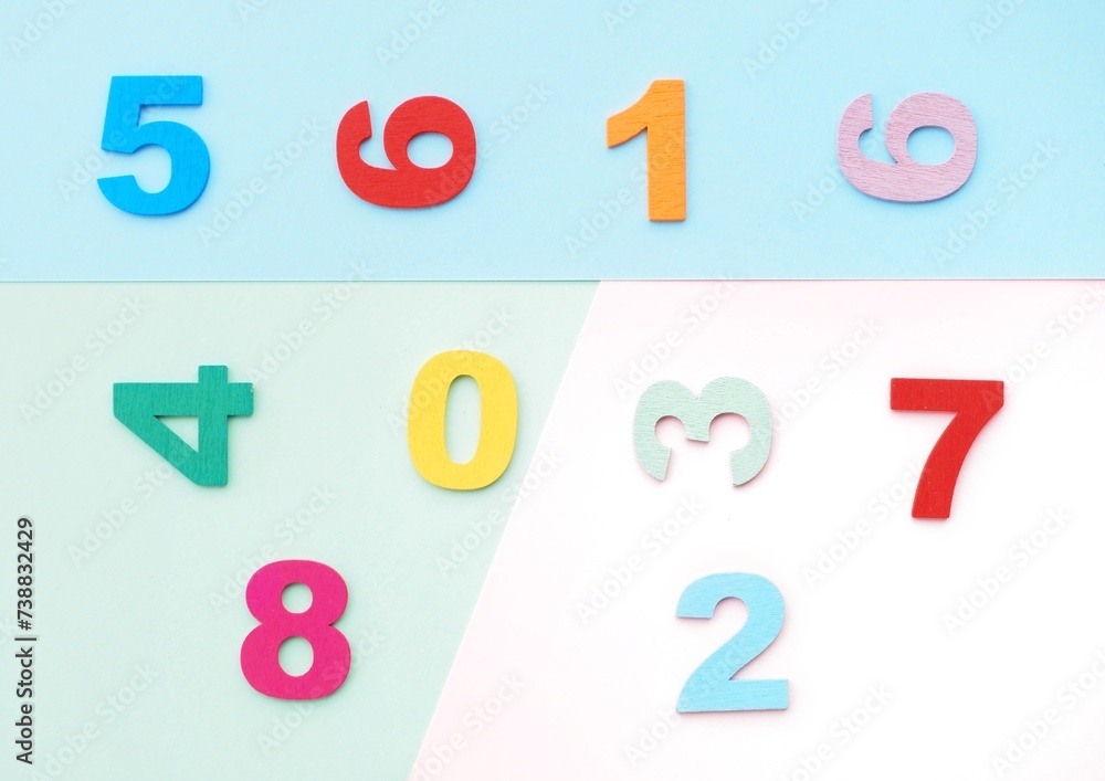 Colorful mathematics background with 0 to 9 numbers
