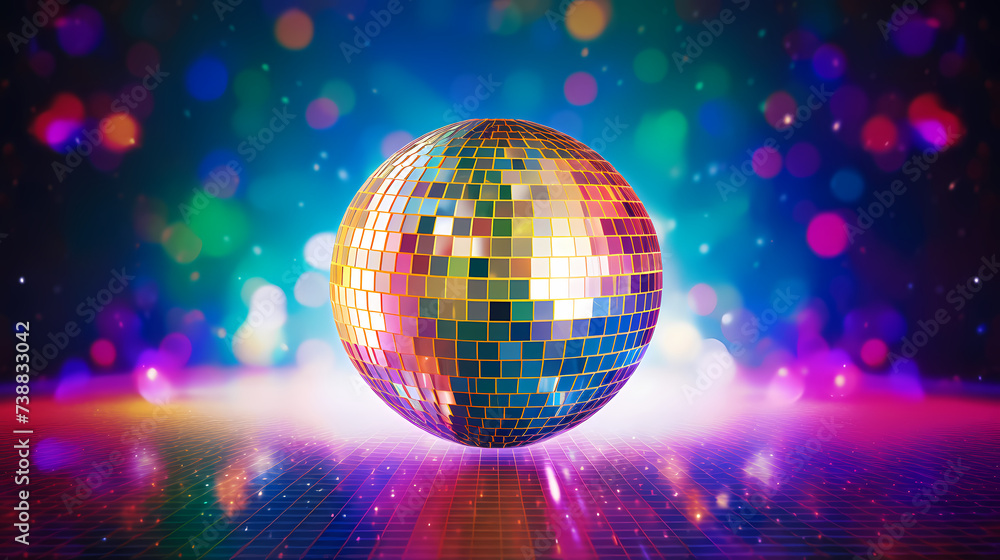 Disco ball illustration, disco ball with rainbow colored light reflections Disco ball illustration, disco ball with rainbow colored light reflections
