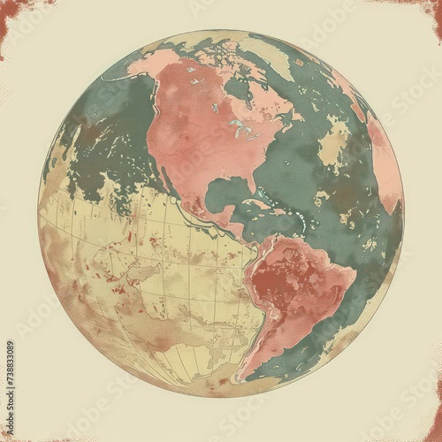 globe planet earth vector illustration, in the style of polychrome terracotta photo