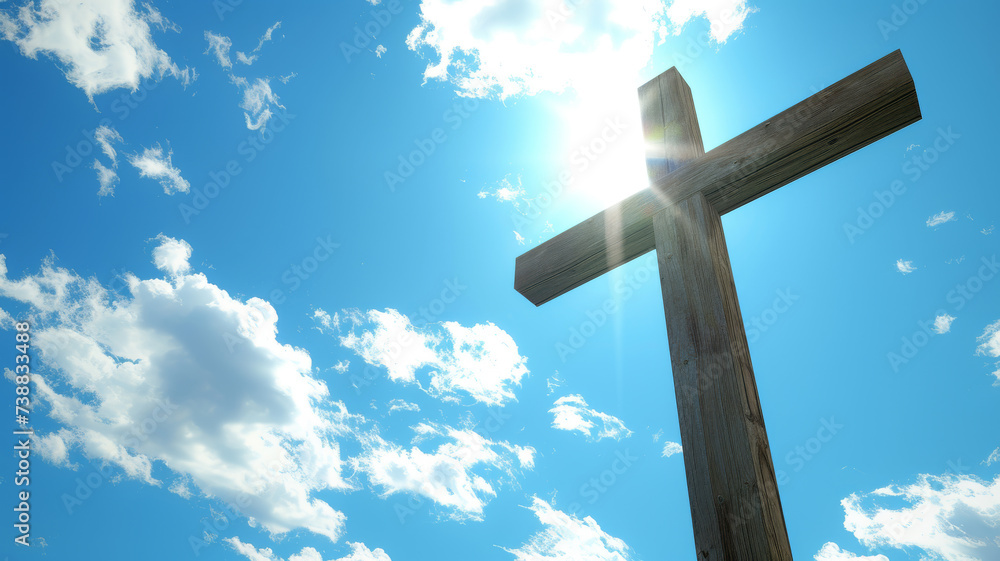 Wooden Cross of Christ Beneath Detailed Sky Wooden Cross of Christ Beneath Detailed Sky