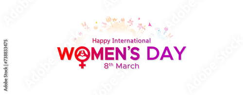 Womens day banner or celebration background with text Happy International women's day 8th March.