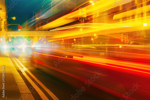 Night traffic. Colorful light trails. Long exposure. Background image. Created with Generative AI technology