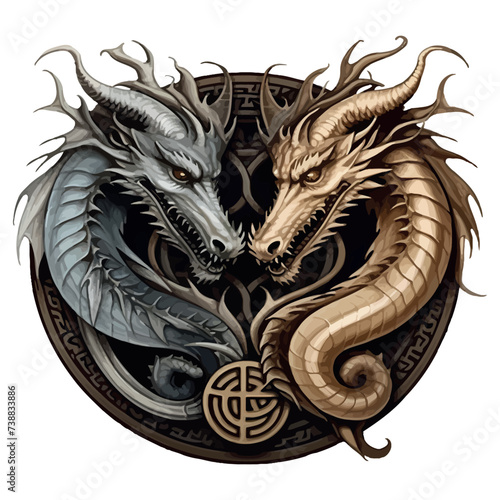 Viking Dragons in Celtic style, isolated in white background, vector illustration.