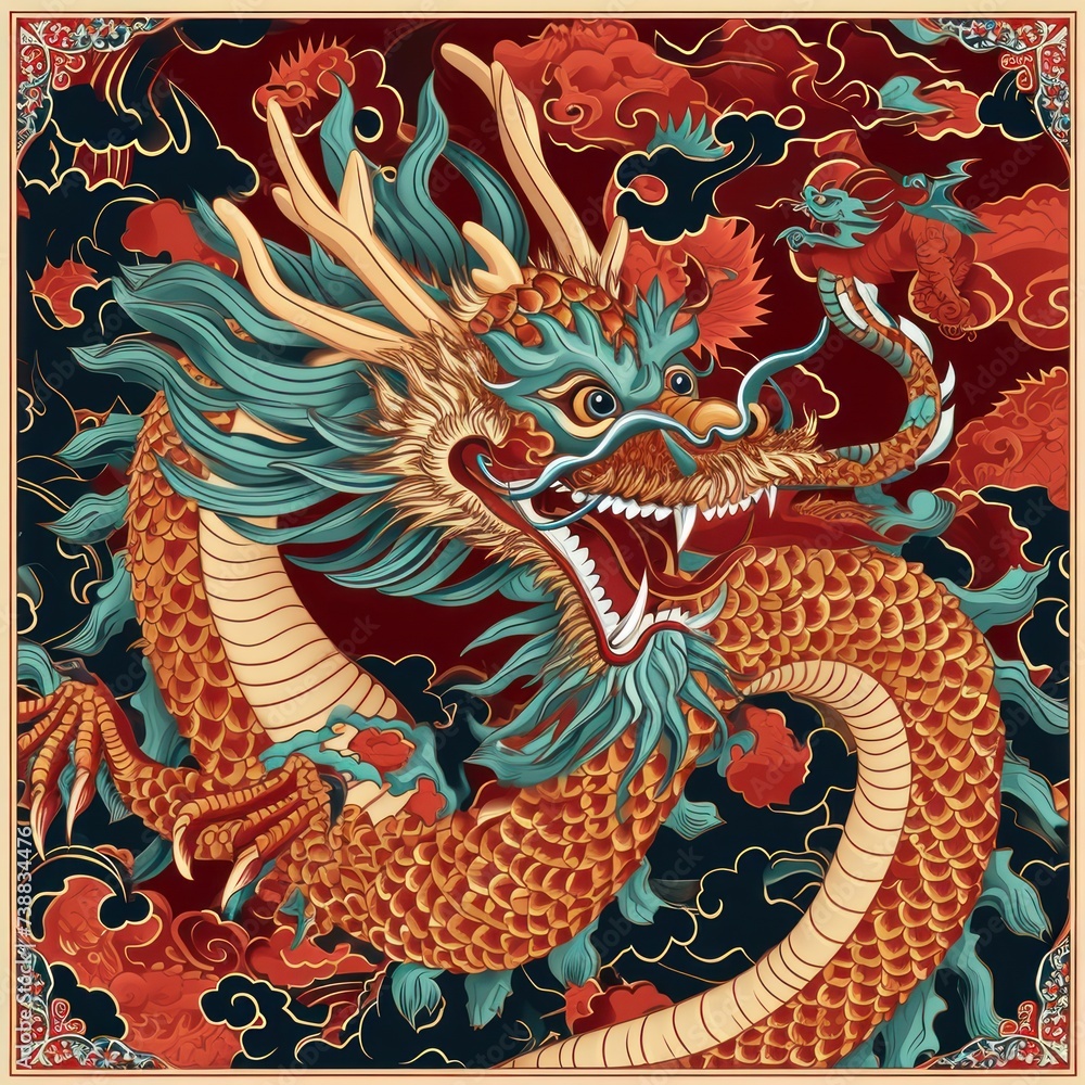 Vector illustration of Chinese zodiac dragon as the mythical animal in Eastern Asia culture.