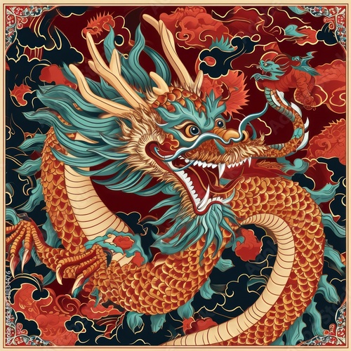 Vector illustration of Chinese zodiac dragon as the mythical animal in Eastern Asia culture. © Joyce