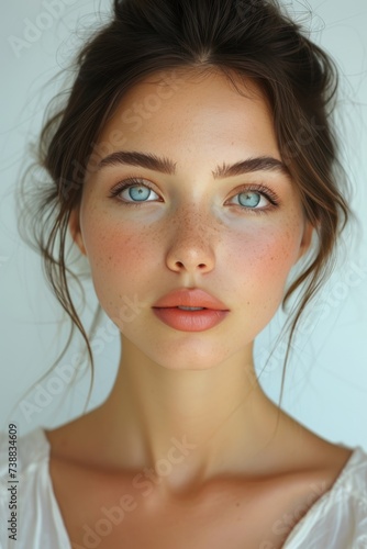Serene Beauty: A Striking Portrait of a Young Woman With Captivating Eyes