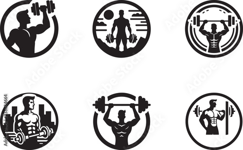 Fitness GYM Icon with strong athlete and barbell vector Illustration  © Radha Rani