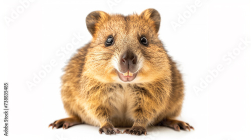 A cute smiling quokka on white background photo