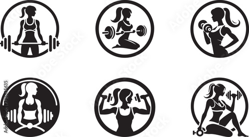 Fitness GYM Icon with strong athlete and barbell vector Illustration 