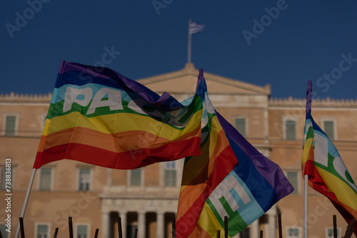 Rainbow flag in front of greek parliament 
