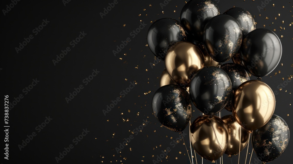 Balloons over dark plain background with copy space decorated for holiday celebration party. Balloons over dark plain background with copy space decorated for holiday celebration party.
