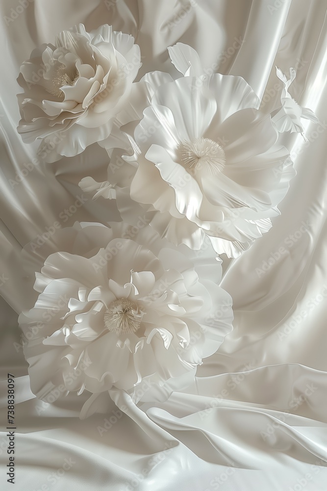 Artistic White Floral Design on Drapery Artistic White Floral Design on Drapery