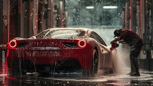 Plakat a person washing a car