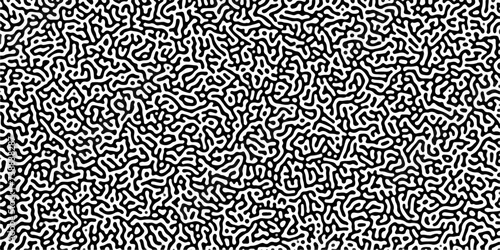 Turing reaction diffusion monochrome seamless pattern with chaotic motion .Linear design with biological shapes. Organic lines in memphis. abstract turing organic wallpaper background .