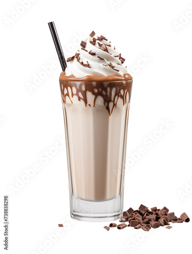 Chocolate milkshake with whipped cream, isolated on transparent background