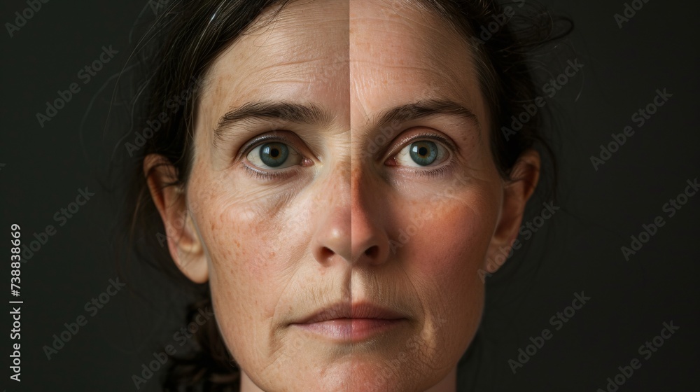 a woman's face with a comparison of the same face a woman's face with a comparison of the same face