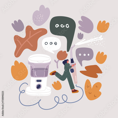 Vector illustration of Woman with perfect white smile using portable water flosser or oral irrigator