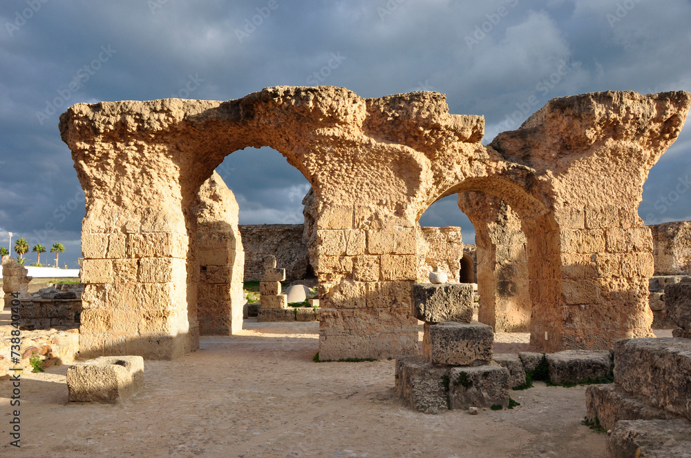 Karthago, Unesco world heritage site with the roman ruins, stones and reliquies in Tunisia