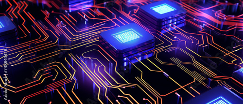 A vibrant and futuristic circuit board design showcasing a bright and dynamic neo-futuristic aesthetic.