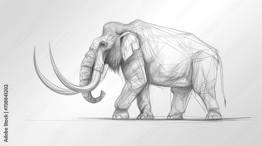 Hand pencil sketch drawing of mammoth the ancient prehistoric animal. - obrazy, fototapety, plakaty 