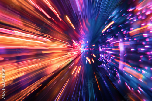 Speed motion blur. Colorful light trails. Abstract background image. Created with Generative AI technology