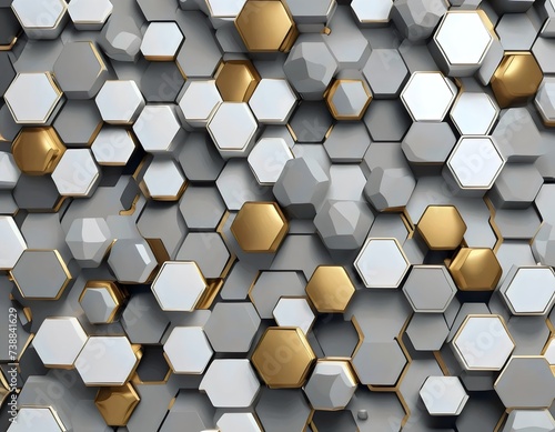 Abstract Geometric Pattern with Gold and Silver Hexagons