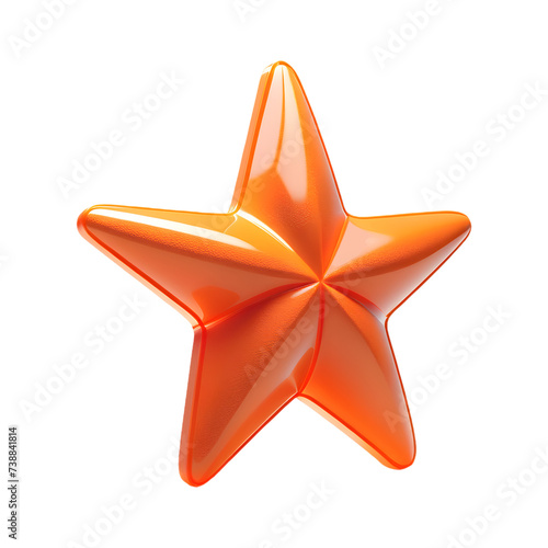 Ícone de plástico 3d - Estrela laranja de cinco pontas com textura de plástico visto de lado 3/4 isolado sem fundo. photo