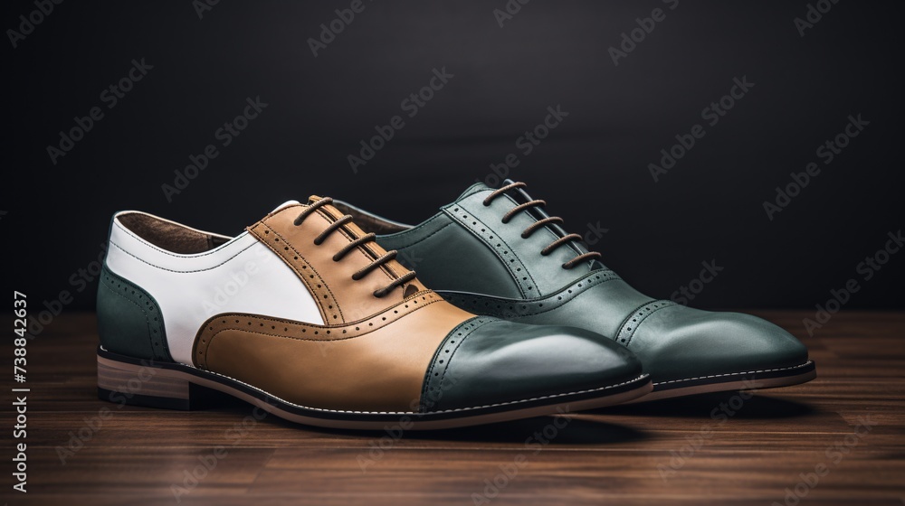 a pair of shoes on a wood surface a pair of shoes on a wood surface