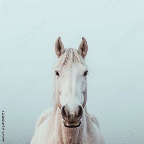 a white horse with a grey background
