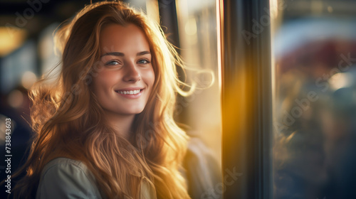 Portrait of a young woman in a bus