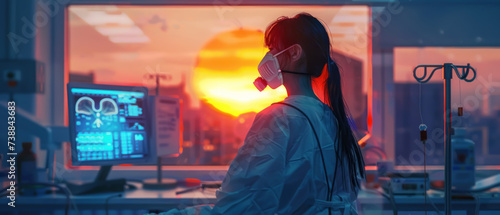 Lonely Girl Watching Sunset in Medical Room © Gasi